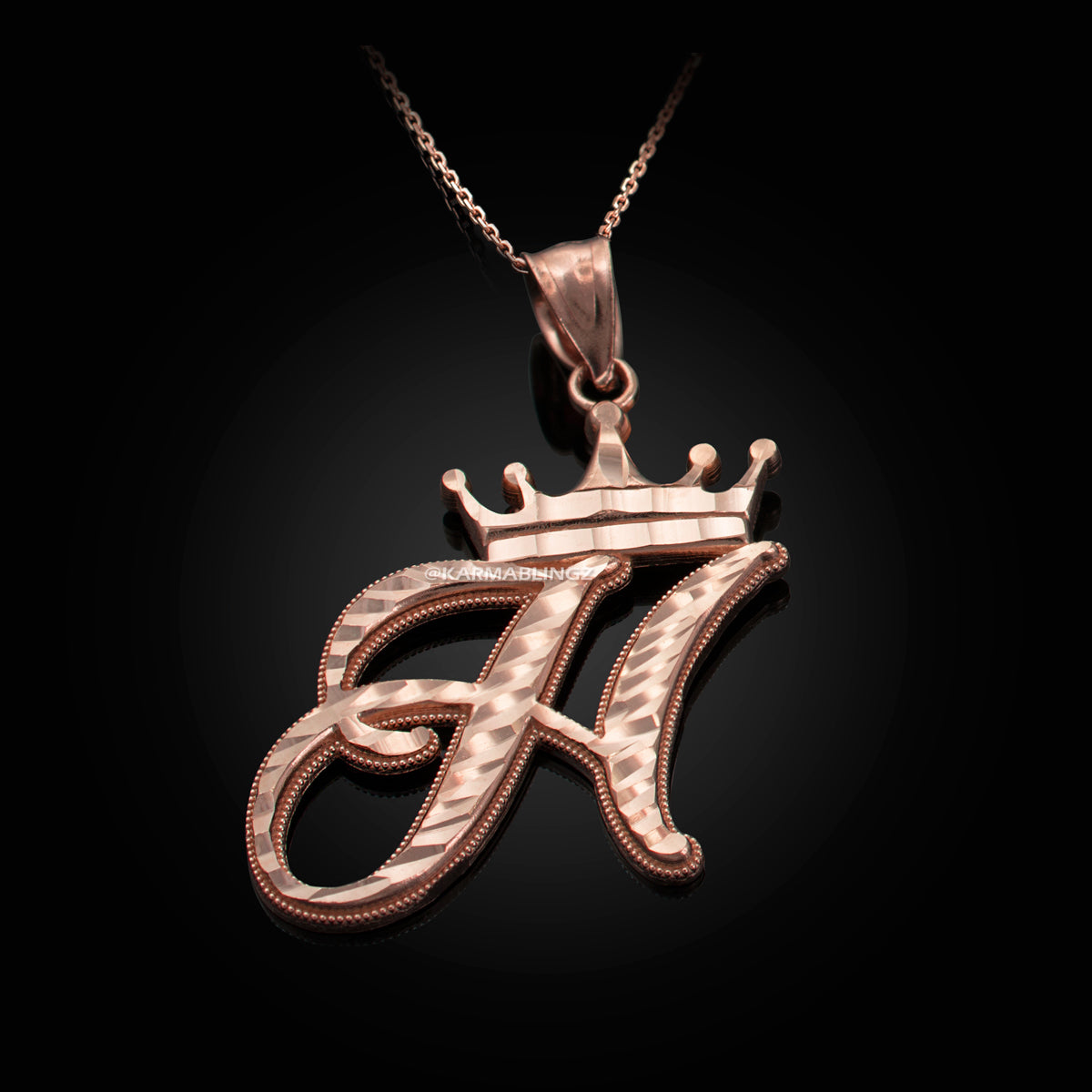 Gold Alphabet Cursive Letter 'H' Initial DC Pendant Necklace (yellow, white, rose, 10K, 14K) Karma Blingz