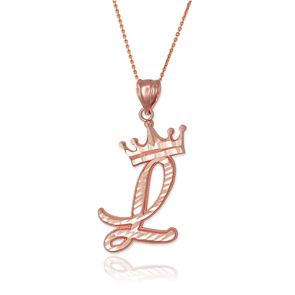 Gold Alphabet Cursive Letter 'L' Initial DC Pendant Necklace (yellow, white, rose, 10K, 14K) Karma Blingz