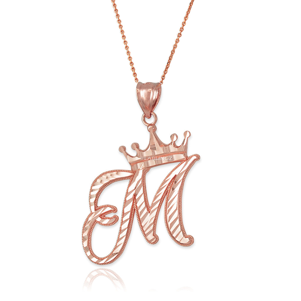Gold Alphabet Cursive Letter 'M' Initial DC Pendant Necklace (yellow, white, rose, 10K, 14K) Karma Blingz