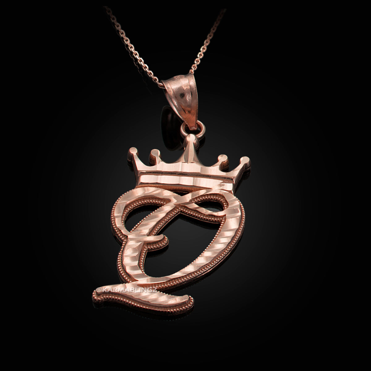 Gold Alphabet Cursive Letter 'Q' Initial DC Pendant Necklace (yellow, white, rose, 10K, 14K) Karma Blingz