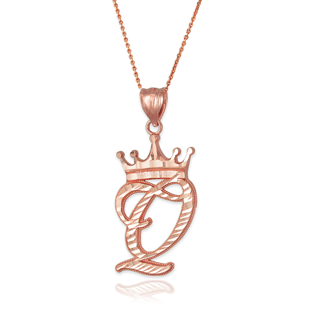 Gold Alphabet Cursive Letter 'Q' Initial DC Pendant Necklace (yellow, white, rose, 10K, 14K) Karma Blingz