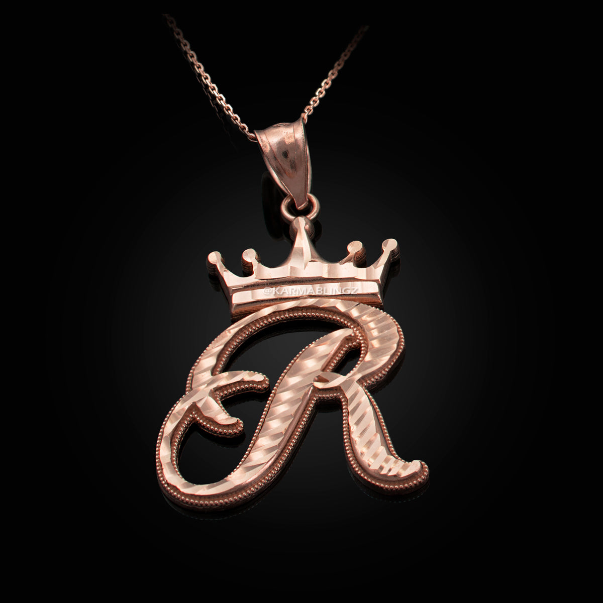 Gold Alphabet Cursive Letter 'R' Initial DC Pendant Necklace (yellow, white, rose, 10K, 14K) Karma Blingz
