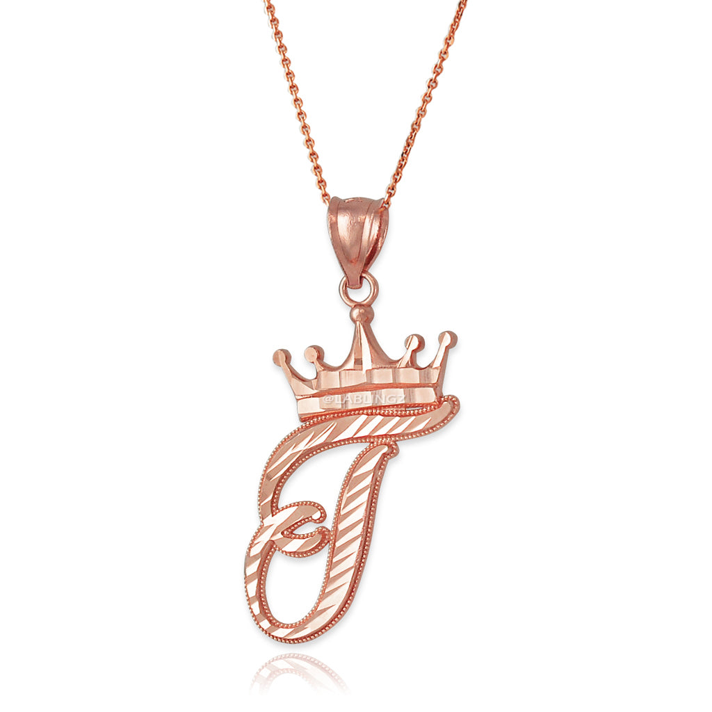 Gold Alphabet Cursive Letter 'T' Initial DC Pendant Necklace (yellow, white, rose, 10K, 14K) Karma Blingz