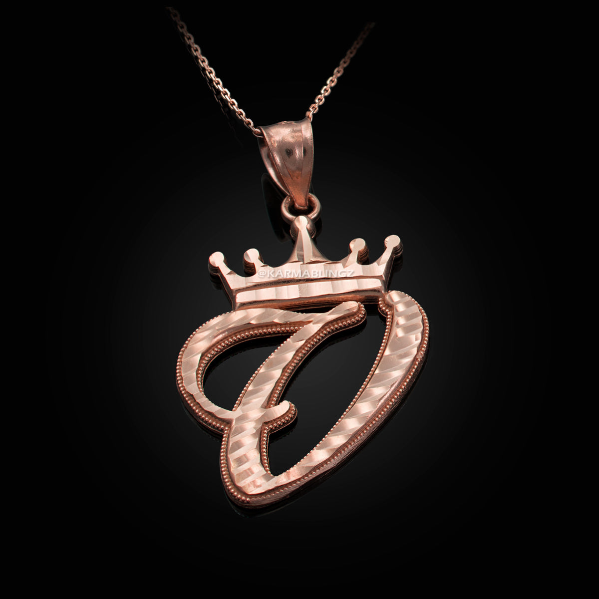 Gold Alphabet Cursive Letter 'V' Initial DC Pendant Necklace (yellow, white, rose, 10K, 14K) Karma Blingz