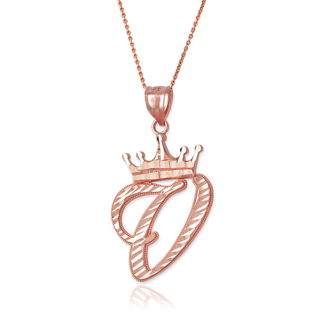 Gold Alphabet Cursive Letter 'V' Initial DC Pendant Necklace (yellow, white, rose, 10K, 14K) Karma Blingz