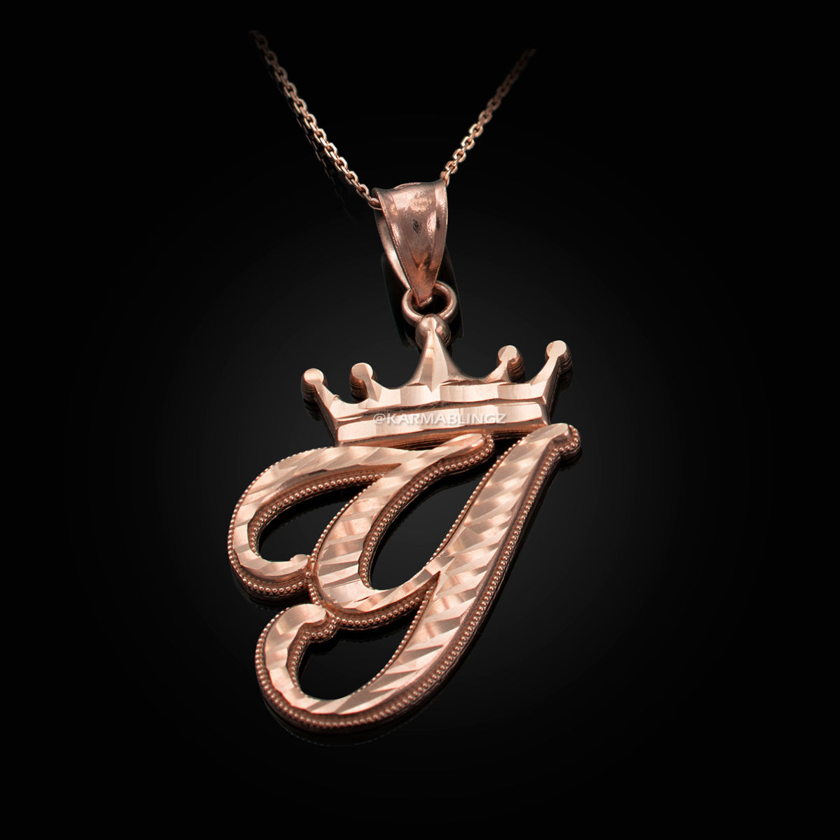 Gold Alphabet Cursive Letter 'Y' Initial DC Pendant Necklace (yellow, white, rose, 10K, 14K) Karma Blingz