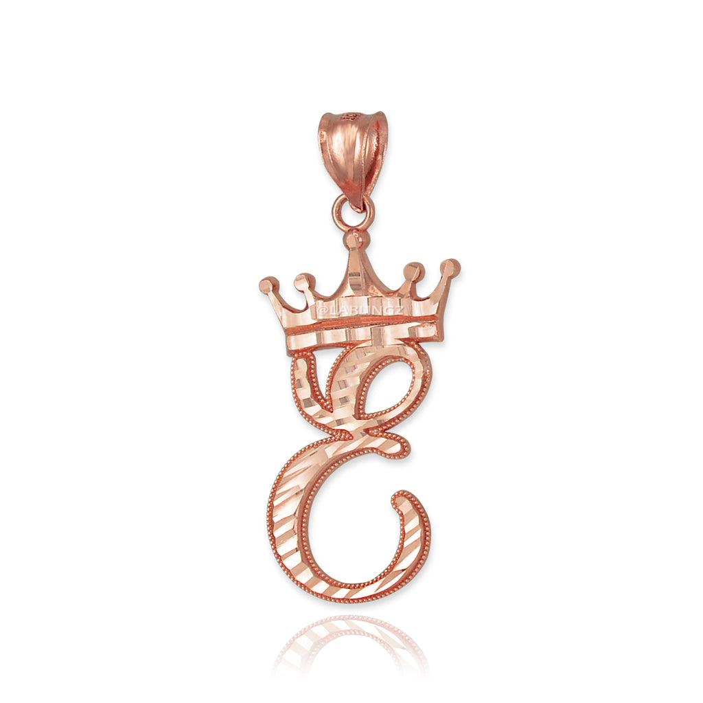Gold Alphabet Cursive Letter 'E' Initial DC Pendant Necklace (yellow, white, rose, 10K, 14K) Karma Blingz