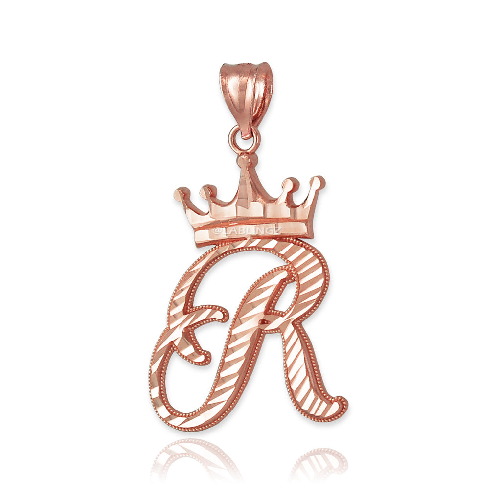 Gold Alphabet Cursive Letter 'R' Initial DC Pendant Necklace (yellow, white, rose, 10K, 14K) Karma Blingz