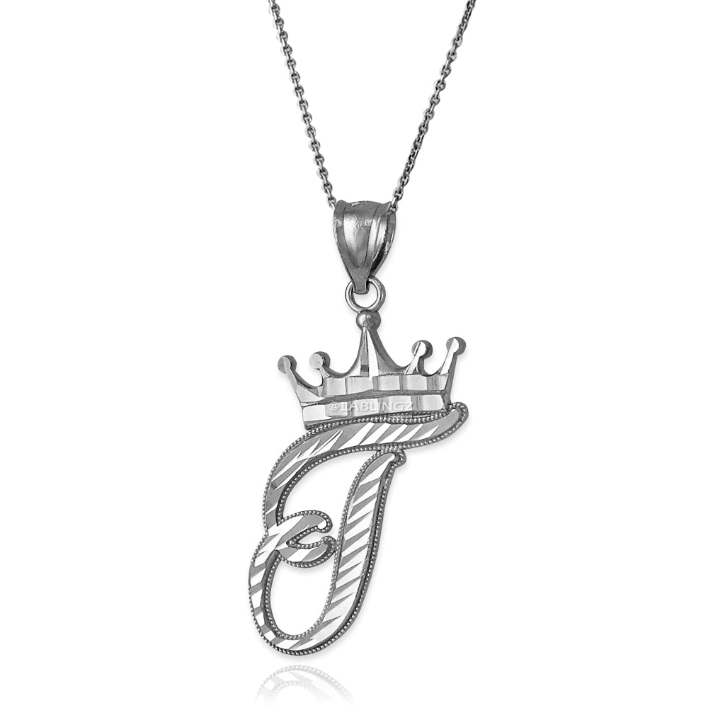Gold Alphabet Cursive Letter 'T' Initial DC Pendant Necklace (yellow, white, rose, 10K, 14K) Karma Blingz