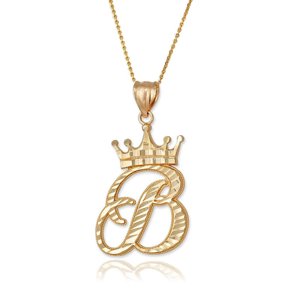Gold Alphabet Cursive Letter 'B' Initial DC Pendant Necklace (yellow, white, rose, 10K, 14K) Karma Blingz