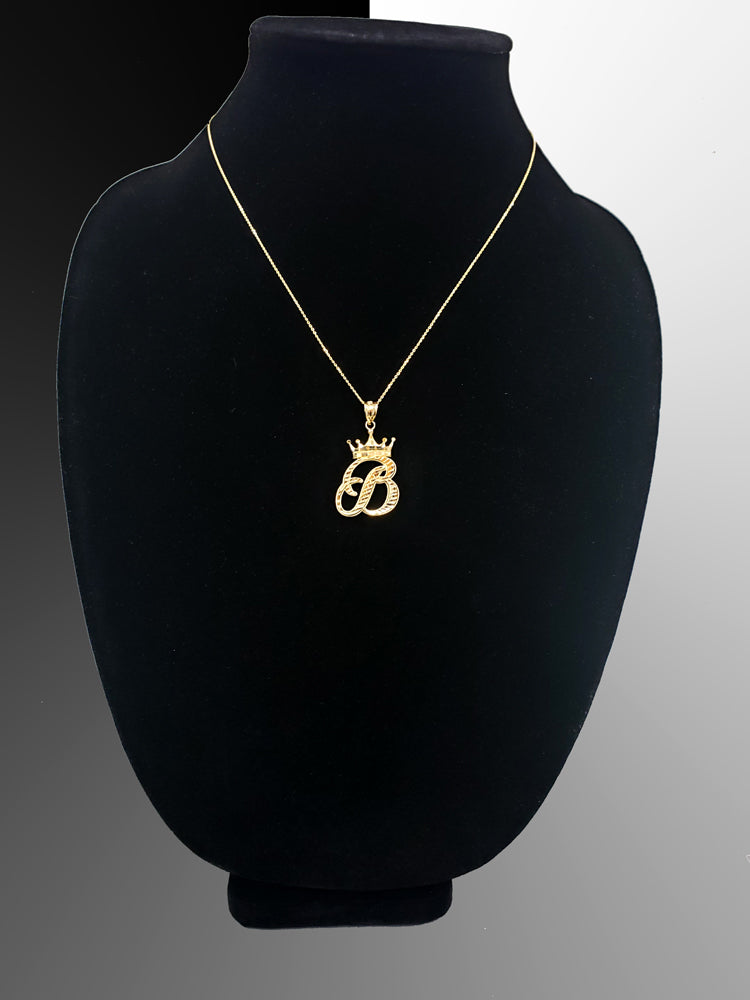 Gold Alphabet Cursive Letter 'B' Initial DC Pendant Necklace (yellow, white, rose, 10K, 14K) Karma Blingz