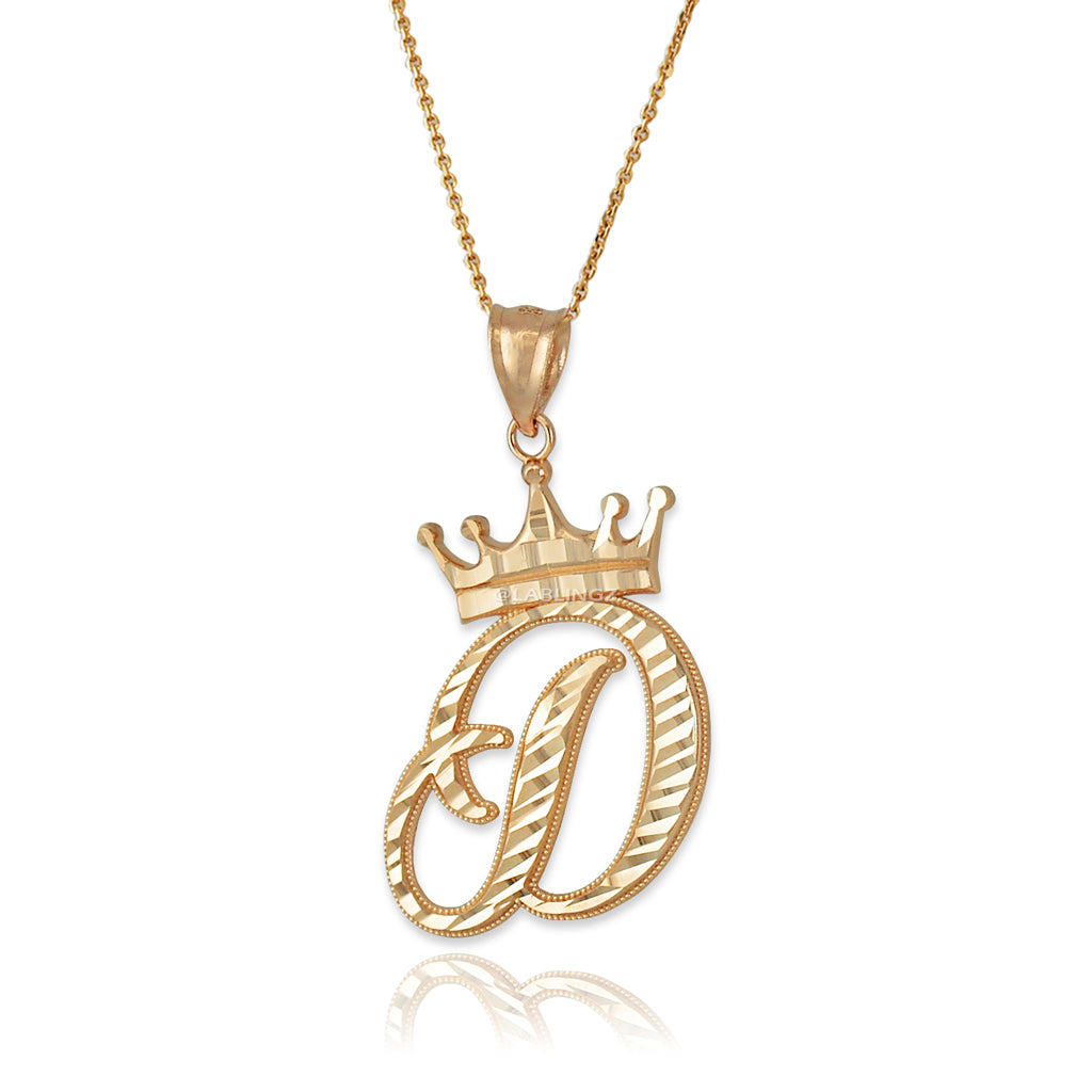 Gold Alphabet Cursive Letter 'D' Initial DC Pendant Necklace (yellow, white, rose, 10K, 14K) Karma Blingz