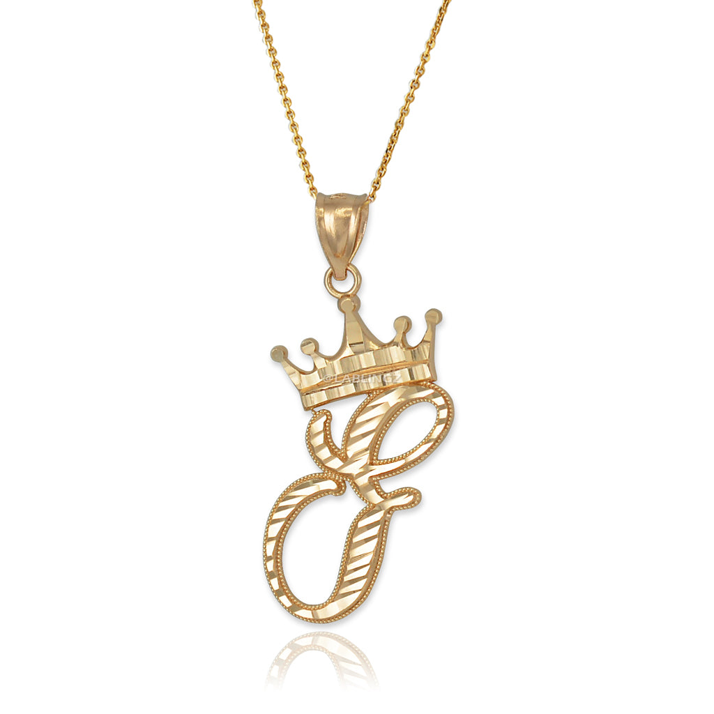 Gold Alphabet Cursive Letter 'F' Initial DC Pendant Necklace (yellow, white, rose, 10K, 14K) Karma Blingz