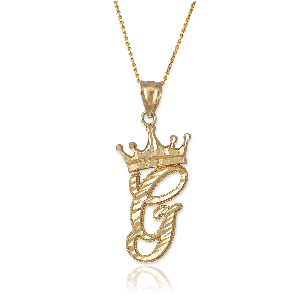 Gold Alphabet Cursive Letter 'G' Initial DC Pendant Necklace (yellow, white, rose, 10K, 14K) Karma Blingz