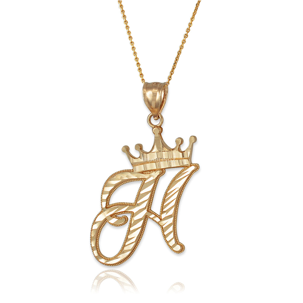 Gold Alphabet Cursive Letter 'H' Initial DC Pendant Necklace (yellow, white, rose, 10K, 14K) Karma Blingz