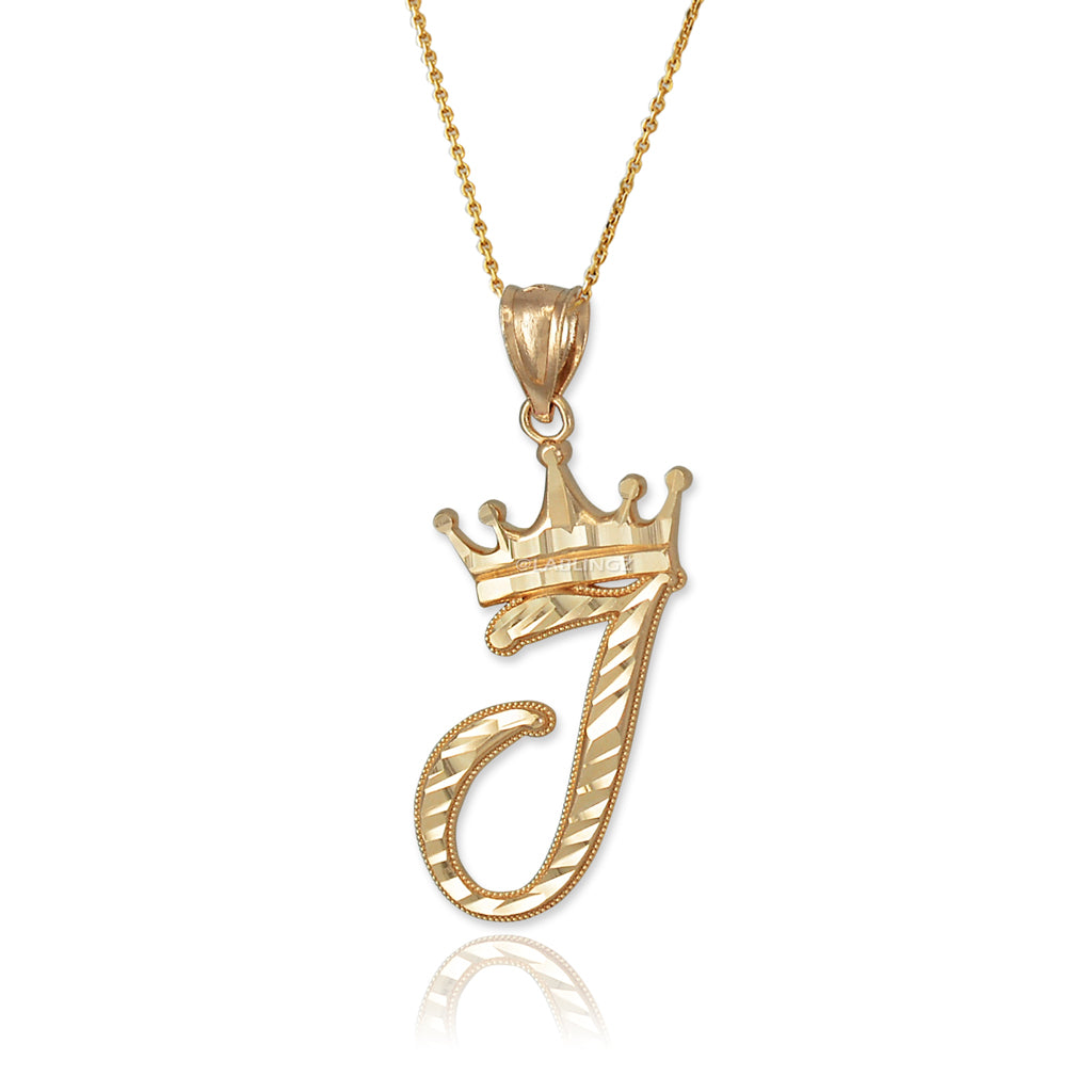 Gold Alphabet Cursive Letter 'J' Initial DC Pendant Necklace (yellow, white, rose, 10K, 14K) Karma Blingz