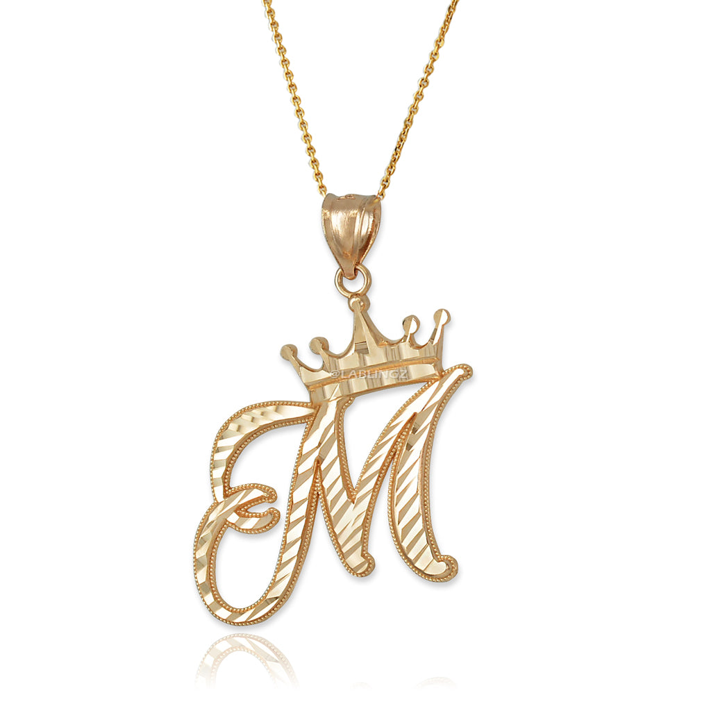 Gold Alphabet Cursive Letter 'M' Initial DC Pendant Necklace (yellow, white, rose, 10K, 14K) Karma Blingz