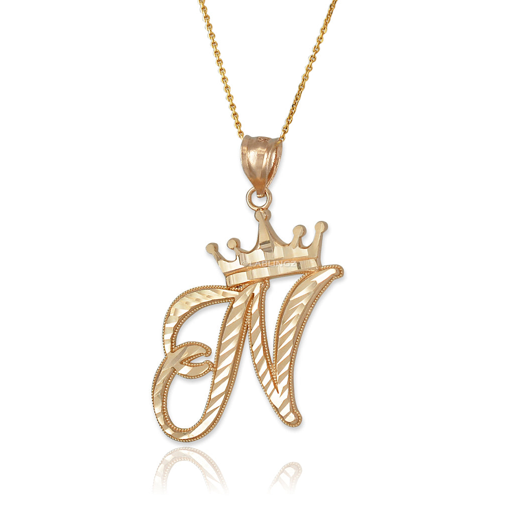Gold Alphabet Cursive Letter 'N' Initial DC Pendant Necklace (yellow, white, rose, 10K, 14K) Karma Blingz