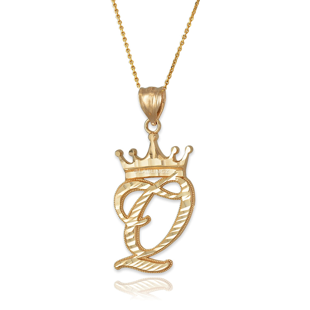 Gold Alphabet Cursive Letter 'Q' Initial DC Pendant Necklace (yellow, white, rose, 10K, 14K) Karma Blingz