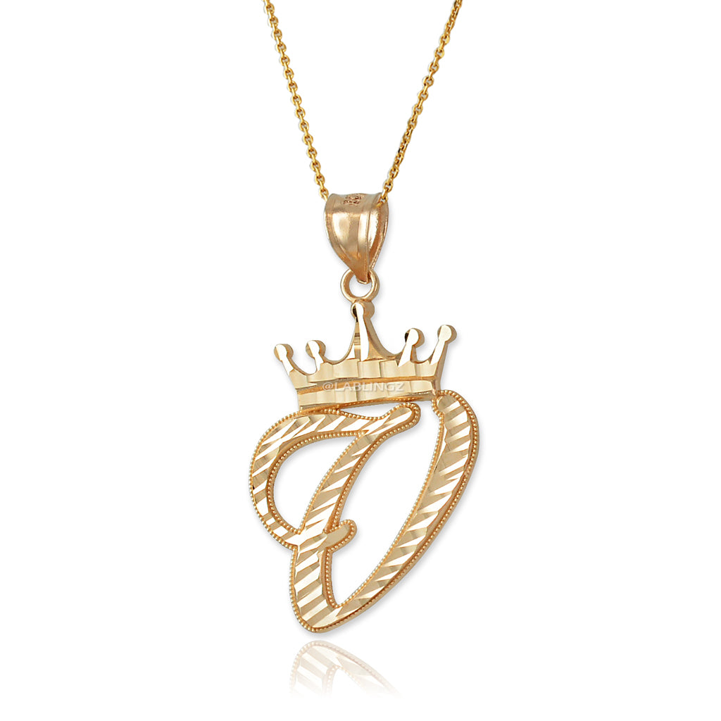 Gold Alphabet Cursive Letter 'V' Initial DC Pendant Necklace (yellow, white, rose, 10K, 14K) Karma Blingz