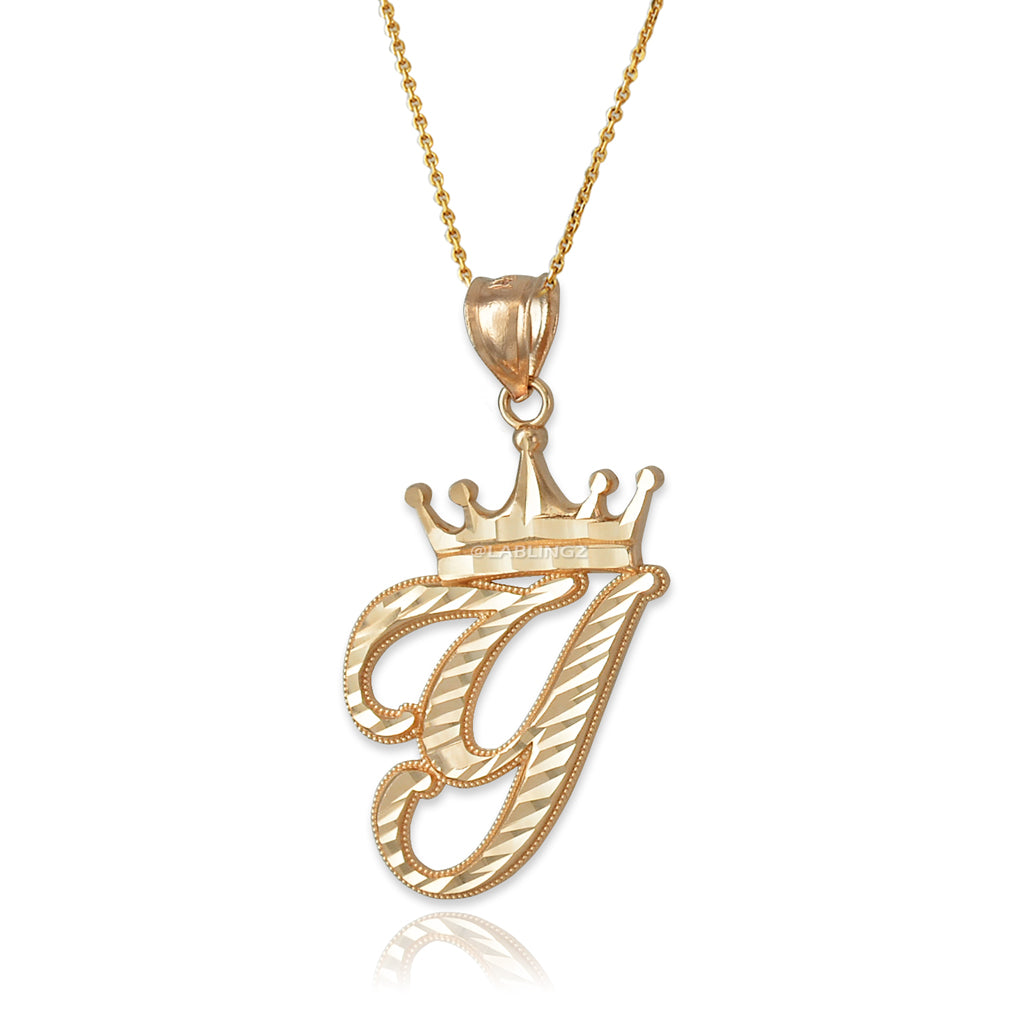 Gold Alphabet Cursive Letter 'Y' Initial DC Pendant Necklace (yellow, white, rose, 10K, 14K) Karma Blingz