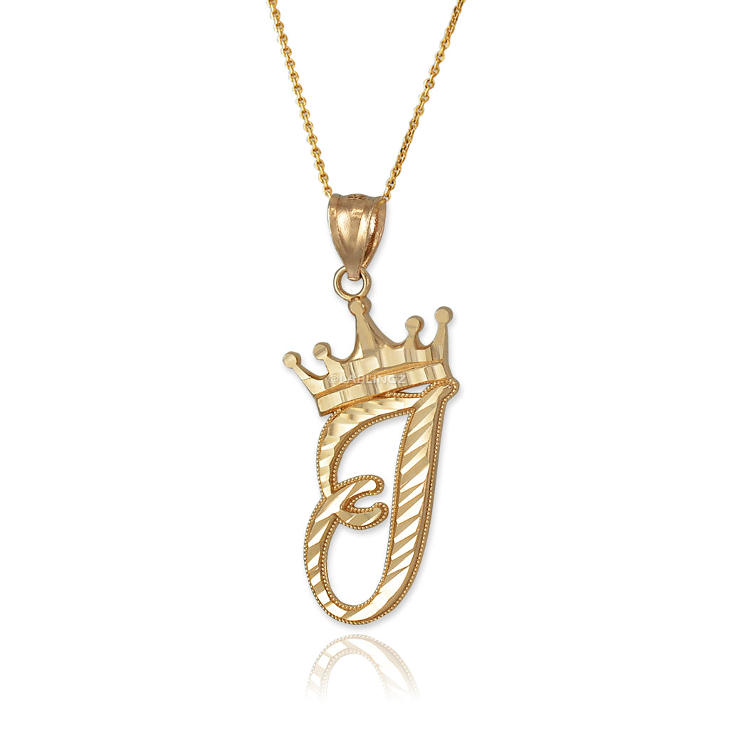 Gold Alphabet Cursive Letter 'I' Initial DC Pendant Necklace (yellow, white, rose, 10K, 14K) Karma Blingz