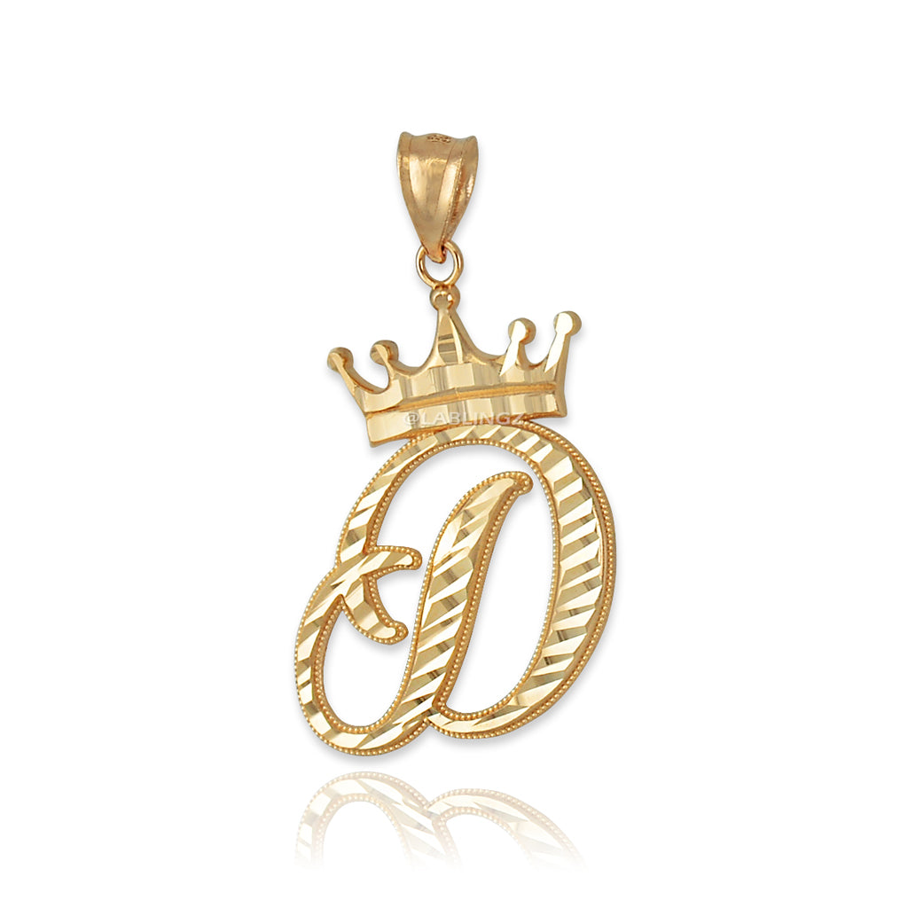 Gold Alphabet Cursive Letter 'D' Initial DC Pendant Necklace (yellow, white, rose, 10K, 14K) Karma Blingz