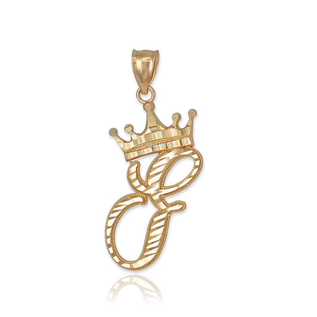 Gold Alphabet Cursive Letter 'F' Initial DC Pendant Necklace (yellow, white, rose, 10K, 14K) Karma Blingz