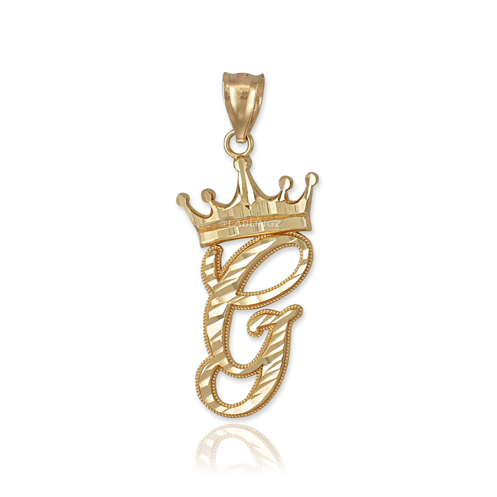 Gold Alphabet Cursive Letter 'G' Initial DC Pendant Necklace (yellow, white, rose, 10K, 14K) Karma Blingz
