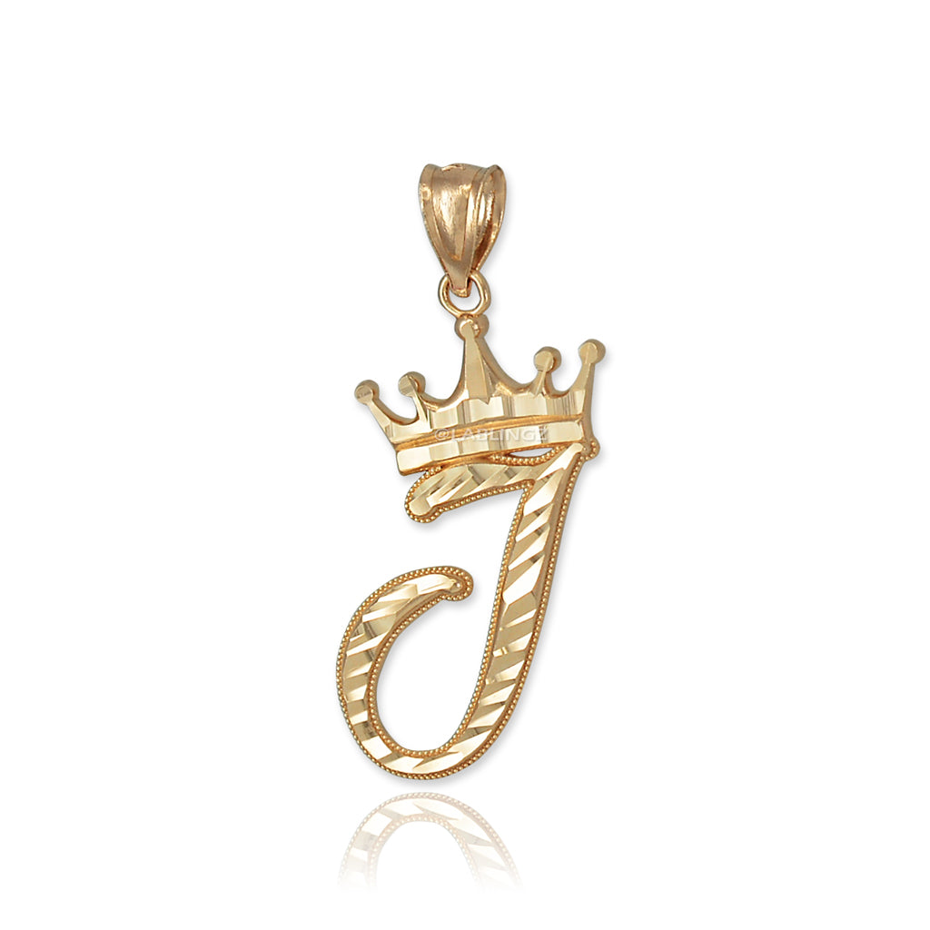 Gold Alphabet Cursive Letter 'J' Initial DC Pendant Necklace (yellow, white, rose, 10K, 14K) Karma Blingz