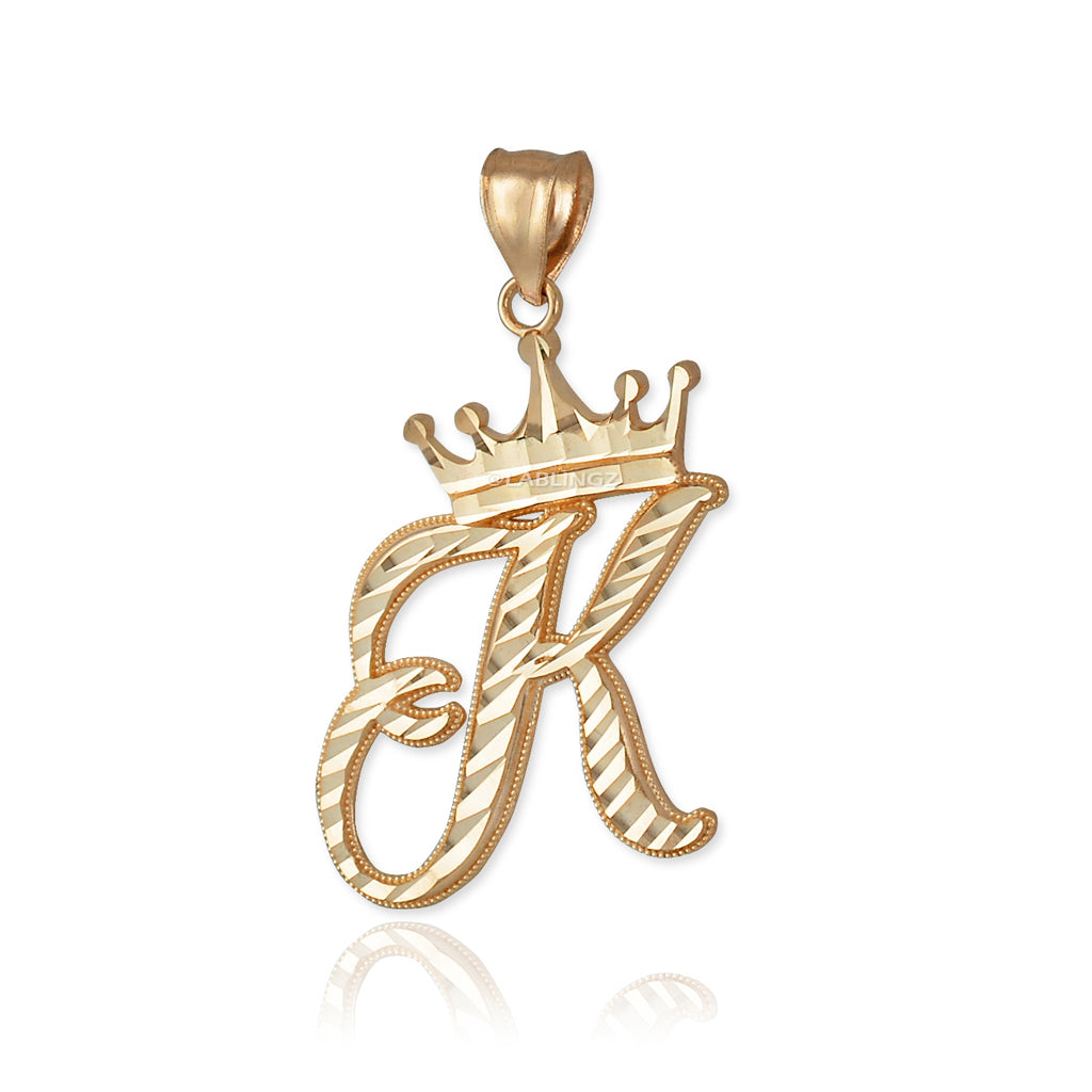 Gold Alphabet Cursive Letter 'K' Initial DC Pendant Necklace (yellow, white, rose, 10K, 14K) Karma Blingz