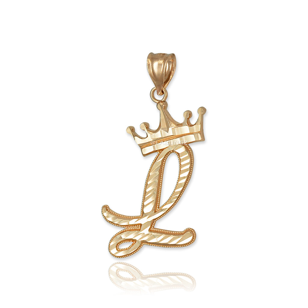 Gold Alphabet Cursive Letter 'L' Initial DC Pendant Necklace (yellow, white, rose, 10K, 14K) Karma Blingz