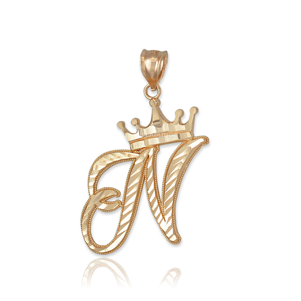 Gold Alphabet Cursive Letter 'N' Initial DC Pendant Necklace (yellow, white, rose, 10K, 14K) Karma Blingz