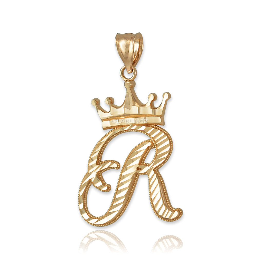 Gold Alphabet Cursive Letter 'R' Initial DC Pendant Necklace (yellow, white, rose, 10K, 14K) Karma Blingz