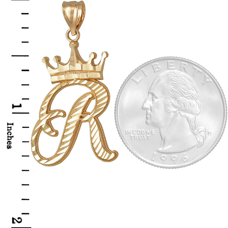 Gold Alphabet Cursive Letter 'R' Initial DC Pendant Necklace (yellow, white, rose, 10K, 14K) Karma Blingz