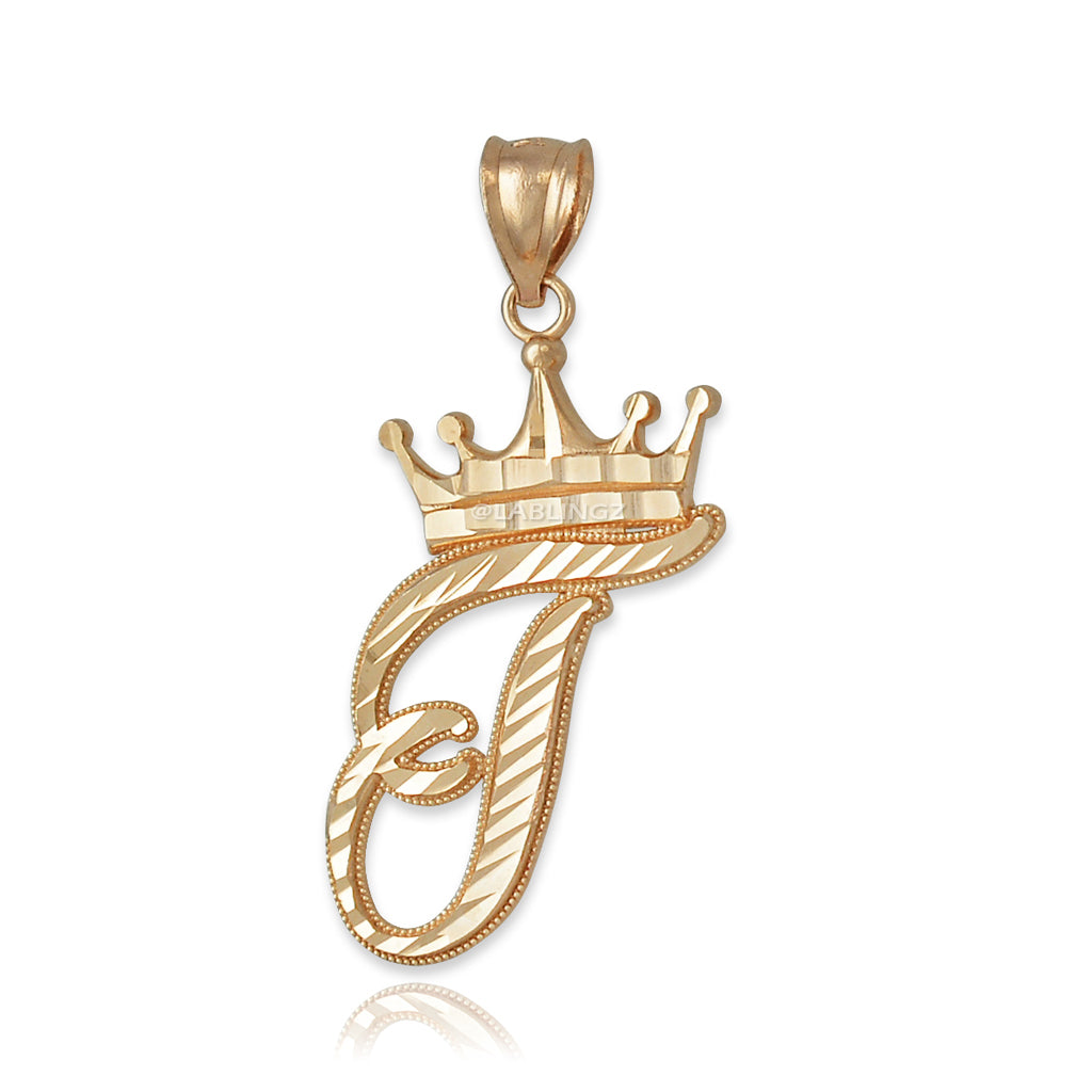 Gold Alphabet Cursive Letter 'T' Initial DC Pendant Necklace (yellow, white, rose, 10K, 14K) Karma Blingz