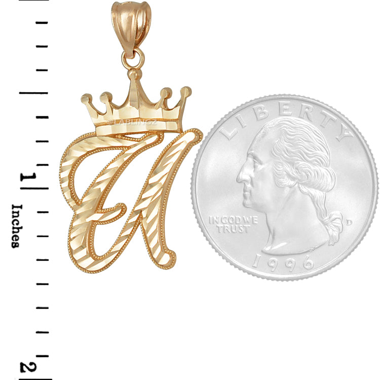 Gold Alphabet Cursive Letter 'U' Initial DC Pendant Necklace (yellow, white, rose, 10K, 14K) Karma Blingz