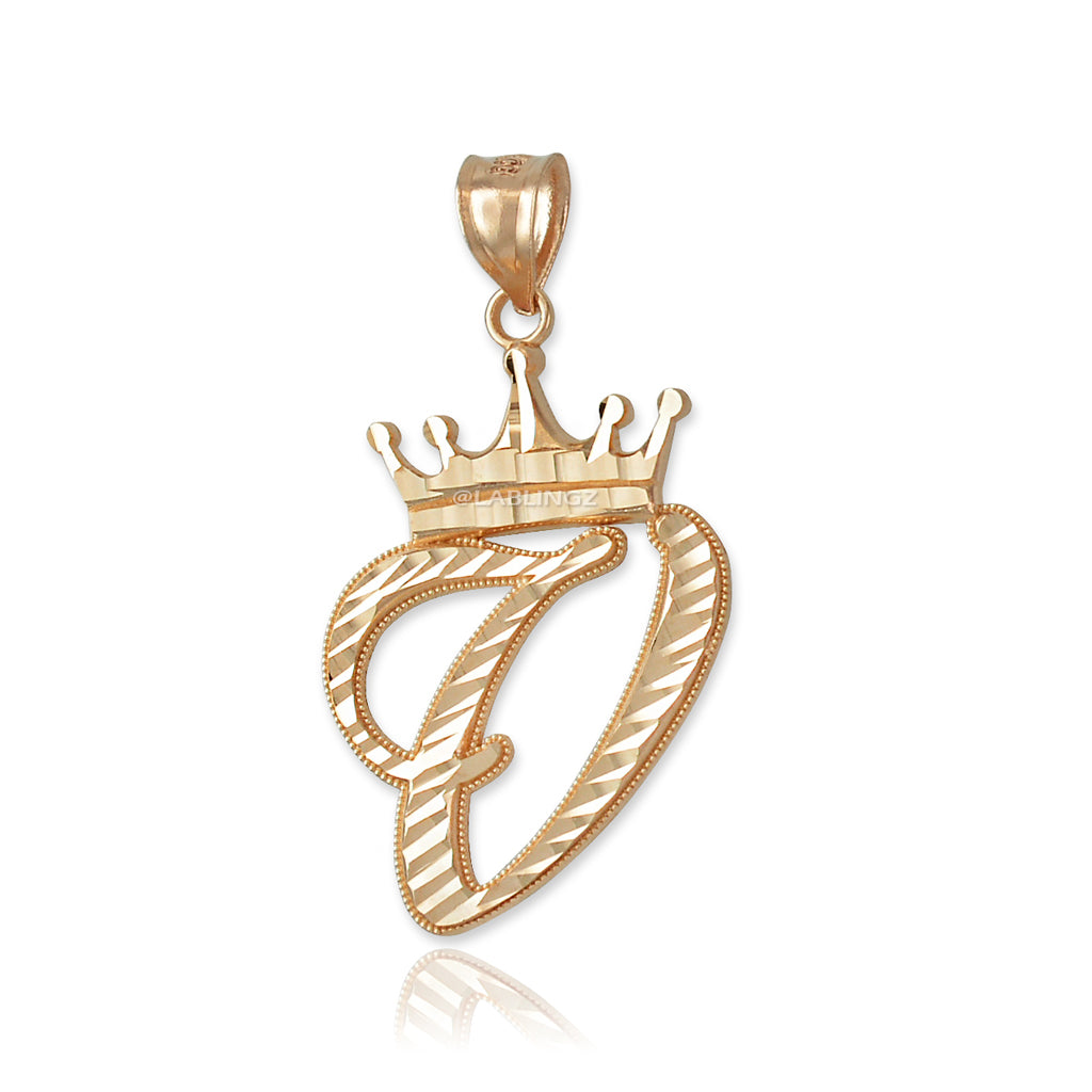 Gold Alphabet Cursive Letter 'V' Initial DC Pendant Necklace (yellow, white, rose, 10K, 14K) Karma Blingz