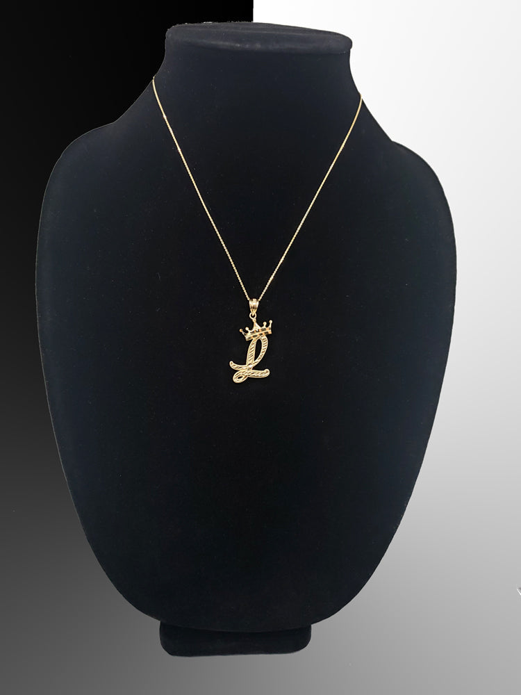 Gold Alphabet Cursive Letter 'L' Initial DC Pendant Necklace (yellow, white, rose, 10K, 14K) Karma Blingz