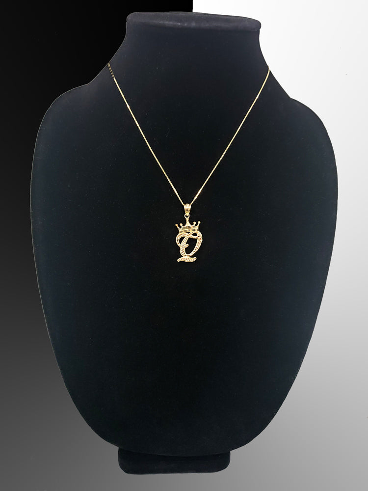 Gold Alphabet Cursive Letter 'Q' Initial DC Pendant Necklace (yellow, white, rose, 10K, 14K) Karma Blingz