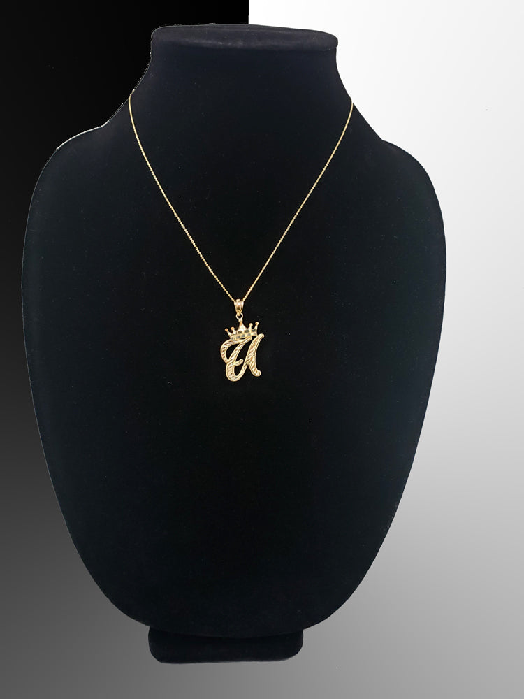 Gold Alphabet Cursive Letter 'U' Initial DC Pendant Necklace (yellow, white, rose, 10K, 14K) Karma Blingz
