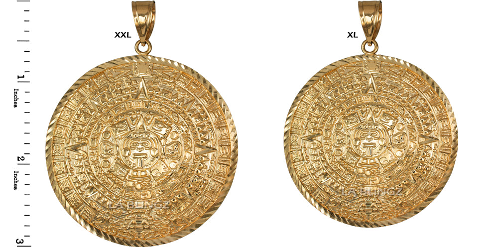 Gold Aztec Mayan Sun Calendar Extra Large Pendant (XL/XXL) (yellow, white, rose gold) Karma Blingz