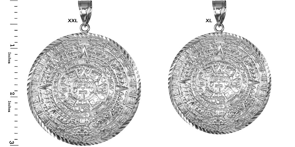 Sterling Silver Aztec Mayan Sun Calendar Extra Large Pendant (XL/XXL) Karma Blingz