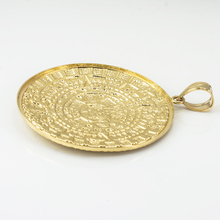 Gold Aztec Mayan Sun Calendar Extra Large Pendant (XL/XXL) (yellow, white, rose gold) Karma Blingz