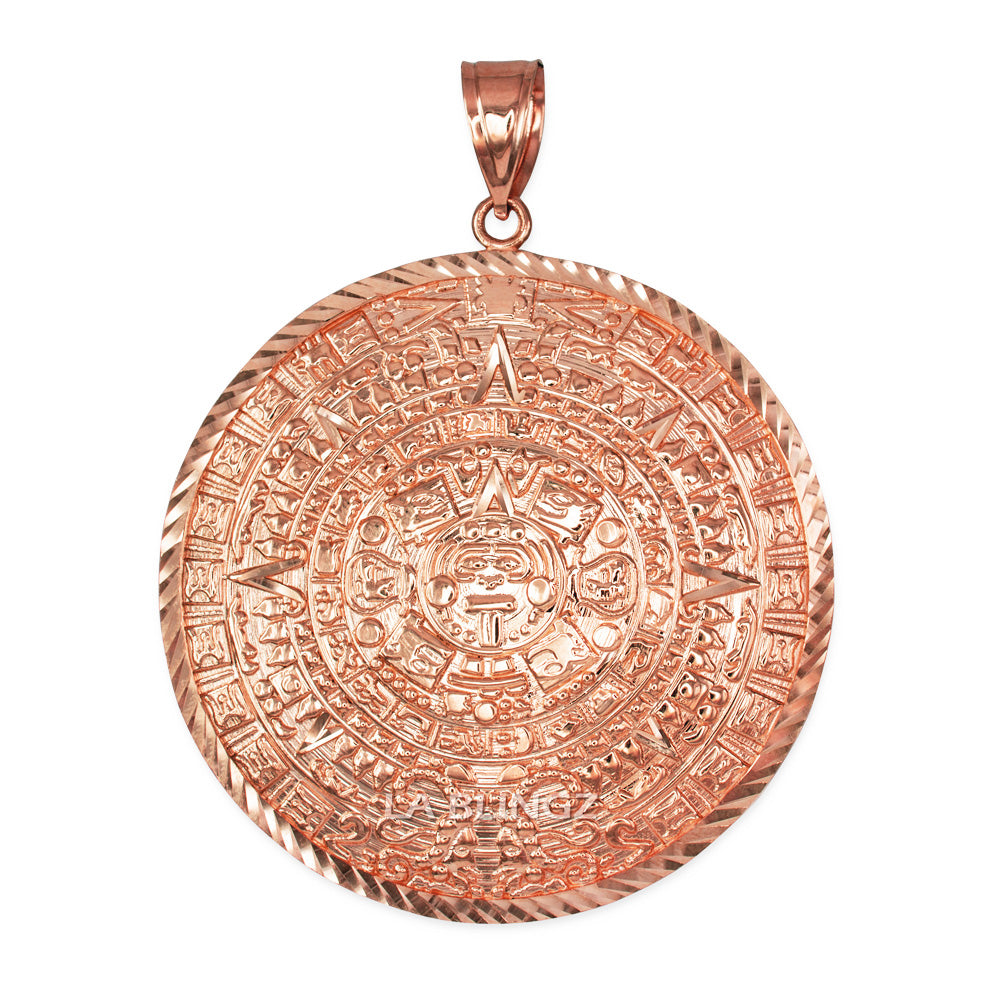 Gold Aztec Mayan Sun Calendar Extra Large Pendant (XL/XXL) (yellow, white, rose gold) Karma Blingz