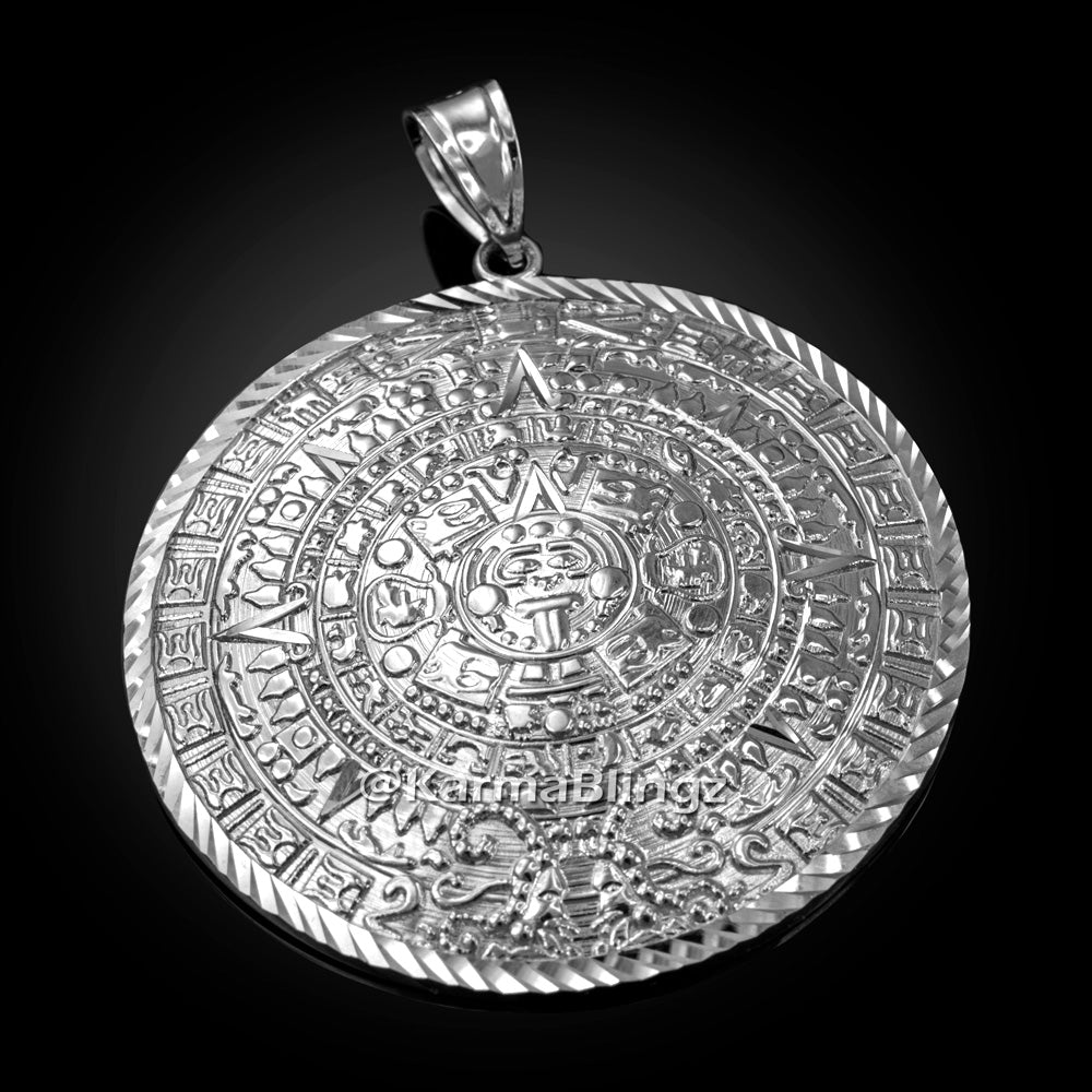 Sterling Silver Aztec Mayan Sun Calendar Extra Large Pendant (XL/XXL) Karma Blingz
