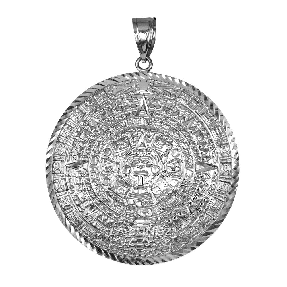 Sterling Silver Aztec Mayan Sun Calendar Extra Large Pendant (XL/XXL) Karma Blingz