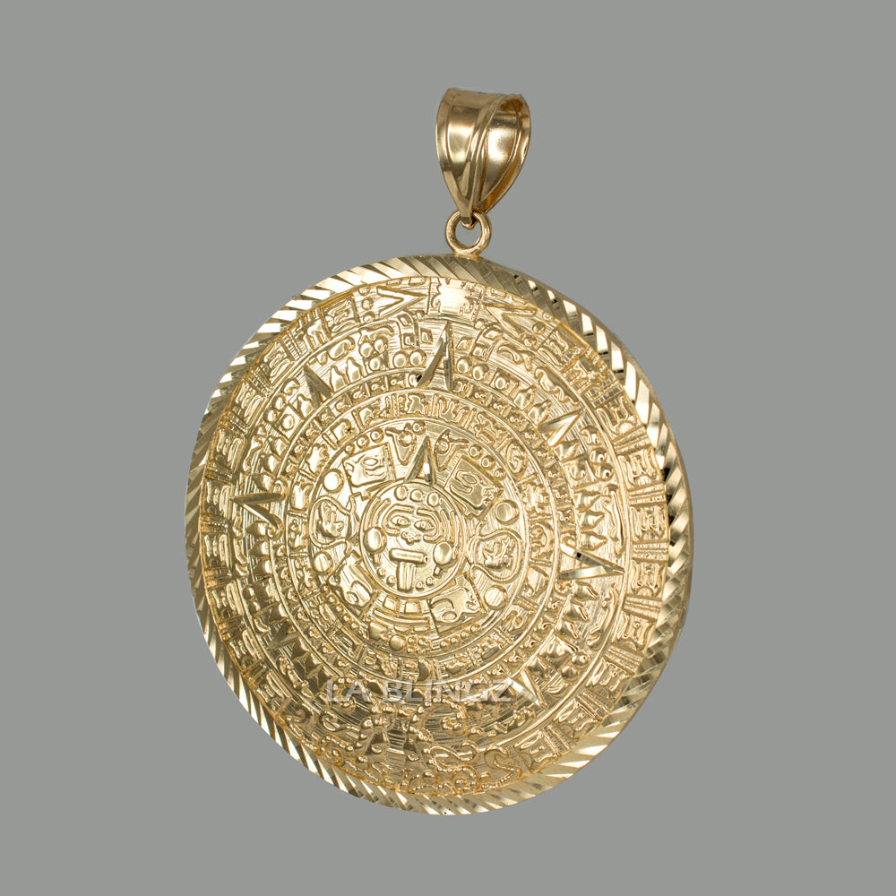 Gold Aztec Mayan Sun Calendar Extra Large Pendant (XL/XXL) (yellow, white, rose gold) Karma Blingz