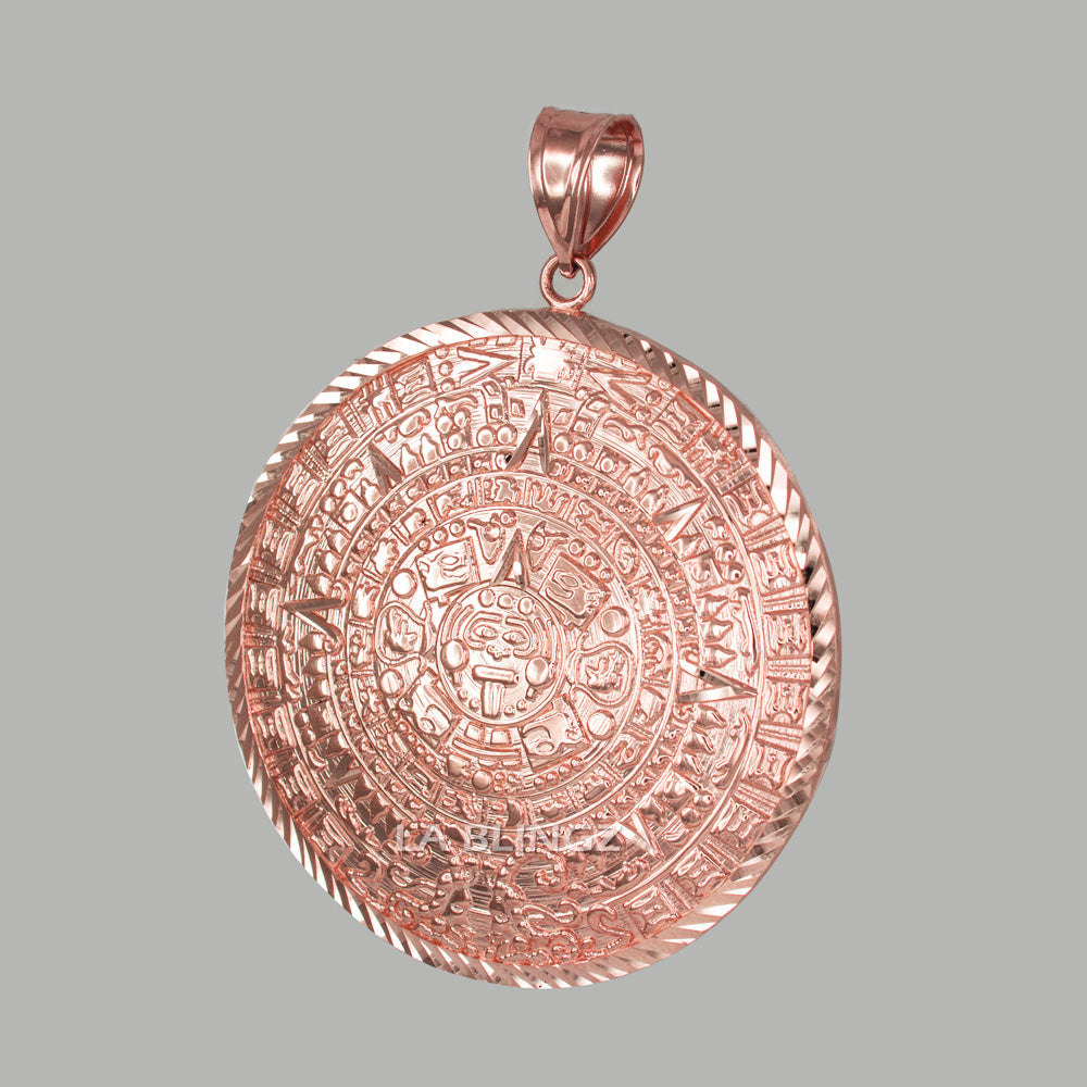 Gold Aztec Mayan Sun Calendar Extra Large Pendant (XL/XXL) (yellow, white, rose gold) Karma Blingz