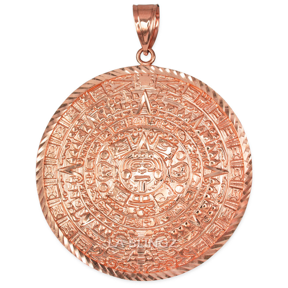 Gold Aztec Mayan Sun Calendar Extra Large Pendant (XL/XXL) (yellow, white, rose gold) Karma Blingz